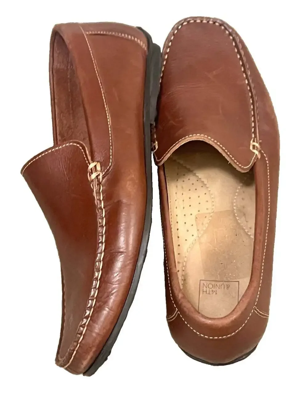 14th & Union Men’s Brown Leather Driving Loafers Slip On Moc Toe Shoes Size 9M